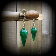 Load image into Gallery viewer, 0 gauge ear weights,  8mm weights, Green onyx, Ear hangers, Magnetic clasp, Tunnel dangles, Plug dangles, Quartz weights, Hanging gauges