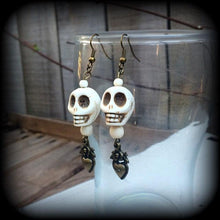 Load image into Gallery viewer, Skull earrings Voodoo earrings Heart earrings Erzulie Day of the dead earrings Love Tunnel dangles Plug dangles Tunnel earrings Santeria 0g