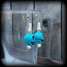 Load image into Gallery viewer, Frost Bite earrings  Day of the Dead earrings Skull earrings Inverted cross earrings Halloween earrings Plug dangles Tunnel earrings Gauges