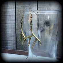 Load image into Gallery viewer, Antler earrings Horn earrings Sagittarius jewelry Nature jewelry Deer earrings Goddess earrings Tunnel earrings Pagan jewlery Plug dangles