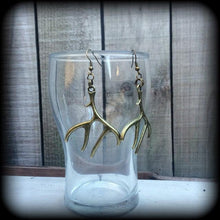 Load image into Gallery viewer, Antler earrings Horn earrings Sagittarius jewelry Nature jewelry Deer earrings Goddess earrings Tunnel earrings Pagan jewlery Plug dangles
