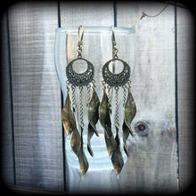 Load image into Gallery viewer, Dangle earrings Artemis earrings Leaf earrings 3mm 4mm plug dangles Statement earrings 6mm 7mm 8mm tunnel dangles Bronze Tunnel earrings