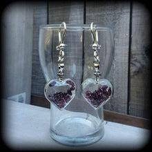 Load image into Gallery viewer, 2 gauge Heart ear weights 0 gauge Garnet ear hangers 00 gauged earrings Plug dangles Tunnel dangles Tunnel earrings Hanging gauges Plugs 00g