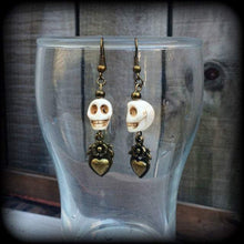 Load image into Gallery viewer, Voodoo Loa earrings Erzulie Tunnel earrings Skull Plug earrings Stone ear hangers Halloween Gothic Santeria Pierced ears Tunnel dangles 2g