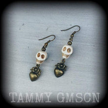 Load image into Gallery viewer, Voodoo Loa earrings Erzulie Tunnel earrings Skull Plug earrings Stone ear hangers Halloween Gothic Santeria Pierced ears Tunnel dangles 2g