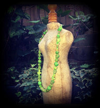 Load image into Gallery viewer, Skull necklace Zombie necklace Halloween necklace Inverted Cross necklace Jasper necklace Los Muertos jewelry Rigor Mortis Green jewelry