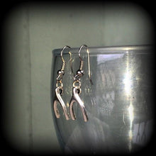 Load image into Gallery viewer, Wish bone earrings, Lucky earrings, Good luck earrings, Good luck charm, Dangle earrings, Wish bone jewelry, Tunnel earrings, Plug dangles