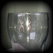 Load image into Gallery viewer, Wish bone earrings, Lucky earrings, Good luck earrings, Good luck charm, Dangle earrings, Wish bone jewelry, Tunnel earrings, Plug dangles