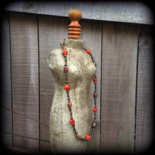 Load image into Gallery viewer, Voodoo necklace Papa Legba necklace Stone necklace Skull necklace Jasper necklace Los Muertos necklace Skull choker Santeria necklace