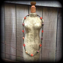 Load image into Gallery viewer, Voodoo necklace Papa Legba necklace Stone necklace Skull necklace Jasper necklace Los Muertos necklace Skull choker Santeria necklace