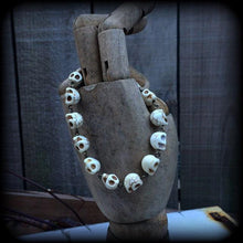 Load image into Gallery viewer, Skull bracelet Stone bracelet Voodoo bracelet Gothic bracelet Halloween bracelet Damballah bracelet Chain of Skulls bracelet Gifts for her