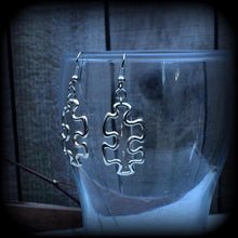 Load image into Gallery viewer, Jigsaw earrings Puzzle piece earrings Autism earrings Autism jewelry Kitsch earrings Gamer earrings Nerd earrings 8g 6g 4g Tunnel earrings