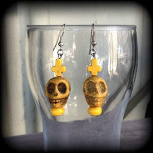 Load image into Gallery viewer, Rigor Mortis Skull earrings Gothic earrings Skull ear hangers Gothic earrings Skull jewelry Halloween earrings Tunnel dangles 6mm 8mm Gauges