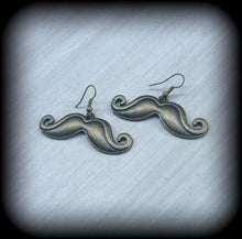 Load image into Gallery viewer, Novelty earrings Hipster earrings Kitsch earrings Retro earrings Steampunk earrings Moustache earrings Tapers Stretched ears Tunnels Plugs