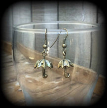Load image into Gallery viewer, Umbrella earrings Boho earrings Kitsch earrings Cute earrings Dangle earrings Pierced ears Rainy Day Tunnel earrings Plug earrings Gauges