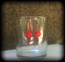 Load image into Gallery viewer, Kali earrings, Goddess earrings, Hindu Goddess jewelry, Red skull earrings, Hindu earrings, Kali Aarti jewelry, Tunnel dangles, Ear hangers
