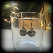 Load image into Gallery viewer, Halloween earrings Samhain earrings Christmas earrings Jack Skellington NMBC earrings Tim Burton earrings Tunnel dangles Plug dangles 3mm