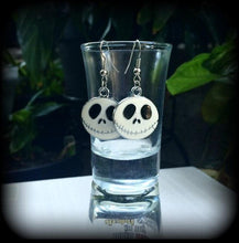 Load image into Gallery viewer, Halloween earrings Jack Skellington Earrings Nightmare Earrings Skeleton Earrings Jack and Sally Tim Burton earrings Pierced ears Gauges 8g