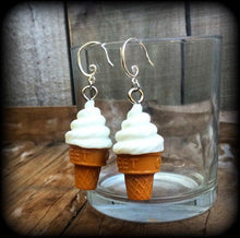 Load image into Gallery viewer, Ice Cream earrings, Kawaii earrings, Dessert, Icecream Cone, Kitsch jewelry, Plug earrings, Tunnel dangles, Ear hangers, Cosplay, Novelty 2g