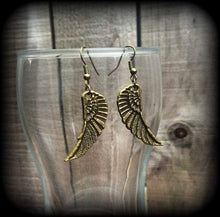 Load image into Gallery viewer, Wing earrings, Feather earrings, Goddess jewelry, Artemis earrings, Tunnel earring, Feather jewellery, Plug earrings, Wing jewelry, Gauges