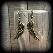 Load image into Gallery viewer, Wing earrings, Feather earrings, Goddess jewelry, Artemis earrings, Tunnel earring, Feather jewellery, Plug earrings, Wing jewelry, Gauges