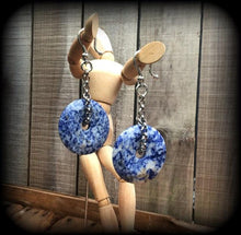Load image into Gallery viewer, Gemstone Ear weights Blue Spot Jasper Gemstone Plug earrings Gauged earrings Stone Ear hangers Plug earrings Gauged earrings 00g 0g 2g 4g 6g