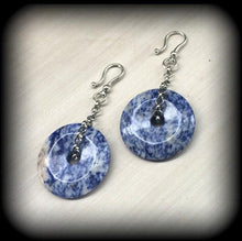 Load image into Gallery viewer, Gemstone Ear weights Blue Spot Jasper Gemstone Plug earrings Gauged earrings Stone Ear hangers Plug earrings Gauged earrings 00g 0g 2g 4g 6g