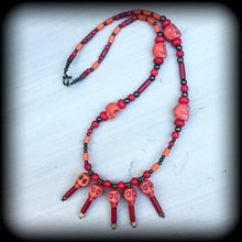 Load image into Gallery viewer, Voodoo necklace Skull necklace Stone Skull necklace Voodoo Loa Papa Legba Dirty Jaffa Howlite stone skull Pendant Halloween Ritual necklace