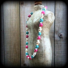 Load image into Gallery viewer, Sugar Skull necklace choker Skull necklace Day of the Dead 'Sugar Skull' Candy Coloured Skull Howlite stone Halloween Los Muertos necklace