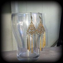 Load image into Gallery viewer, Artemis earrings Goddess earrings Bronze earrings Tunnel earrings Ornate 3mm plug earrings Pierced ears Gauged earrings Tunnel dangles 2g 4g