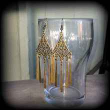 Load image into Gallery viewer, Artemis earrings Goddess earrings Bronze earrings Tunnel earrings Ornate 3mm plug earrings Pierced ears Gauged earrings Tunnel dangles 2g 4g