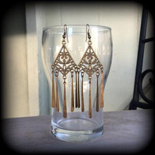 Load image into Gallery viewer, Artemis earrings Goddess earrings Bronze earrings Tunnel earrings Ornate 3mm plug earrings Pierced ears Gauged earrings Tunnel dangles 2g 4g