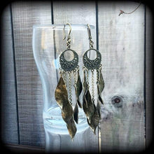 Load image into Gallery viewer, Dangle earrings Artemis earrings Leaf earrings 3mm 4mm plug dangles Statement earrings 6mm 7mm 8mm tunnel dangles Bronze Tunnel earrings