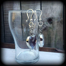 Load image into Gallery viewer, Heart earrings Garnet earrings Gemstone earrings Crystal earrings Garnet jewelry Heart jewelry Plug earrings Tunnel earrings Gauged earrings