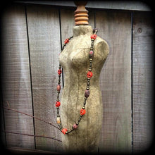 Load image into Gallery viewer, Voodoo necklace Papa Legba necklace Stone necklace Skull necklace Jasper necklace Los Muertos necklace Skull choker Santeria necklace