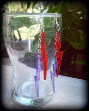 Load image into Gallery viewer, Lightning earrings Lightning Bolt earrings Kitsch Kawaii Pop Art earrings Plug earrings Pierced ears Stretched ears Tunnel dangles Gauges