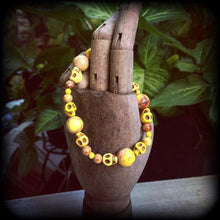 Load image into Gallery viewer, Halloween skull bracelet Los Muertos bracelet Day of the Dead bracelet Voodoo bracelet Santeria Skull bracelet Rigor Mortis Jasper bracelet