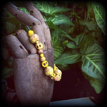 Load image into Gallery viewer, Halloween skull bracelet Los Muertos bracelet Day of the Dead bracelet Voodoo bracelet Santeria Skull bracelet Rigor Mortis Jasper bracelet