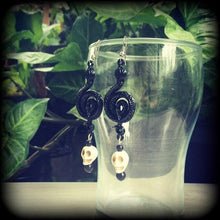 Load image into Gallery viewer, Damballah earrings, Serpent earrings, Vodou earrings, Haitian Vodou, Danballa, Tunnel earrings, Plug dangles, Ear hangers, Pierced ears 2g