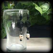 Load image into Gallery viewer, Damballah earrings, Serpent earrings, Vodou earrings, Haitian Vodou, Danballa, Tunnel earrings, Plug dangles, Ear hangers, Pierced ears 2g