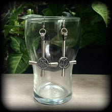 Load image into Gallery viewer, Inverted Cross earrings, Inverted pentagram earrings, Church of Satan, Tunnel earrings, Gothic jewelry, Occult jewelry, Pierced Ears 20g