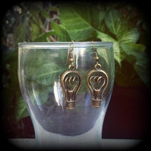 Load image into Gallery viewer, Light bulb earrings Electricity earrings Light globe Edison earrings Nerd earrings Science earrings 3mm Tunnel dangles 8mm Plug earrings 0g