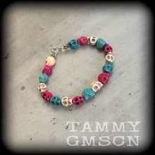 Load image into Gallery viewer, Sugar Skull bracelet Skull bracelet Day of the Dead bracelet Los Muertos bracelet Candy bracelet Halloween bracelet Los Muertos jewelry