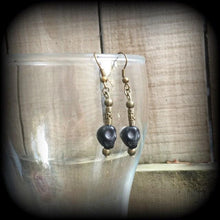Load image into Gallery viewer, Ogoun earrings, Skull earrings, Loa jewelry, Black skull earrings, Antique Bronze earrings, Voodou, Santeria earrings, Voodoo earrings 20g
