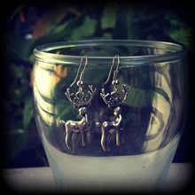 Load image into Gallery viewer, Deer earrings Antler earrings Elk earrings Animal earrings Animal jewelry Wiccan jewelry Nature earrings Pan earrings Saggitarius Gauges 8g