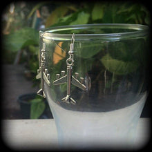 Load image into Gallery viewer, Plane earrings Air plane earrings Cute earrings Retro earrings Kitsch earrings Gifts for her Pierced ears Stretched lobes Tapers Plugs