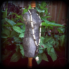 Load image into Gallery viewer, Damballah necklace Snake necklace Skull necklace 'Ascending Snake'  Voodoo Loa Goddess White howlite stone skull and antique bronze necklace