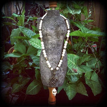 Load image into Gallery viewer, Damballah necklace Snake necklace Skull necklace 'Ascending Snake'  Voodoo Loa Goddess White howlite stone skull and antique bronze necklace