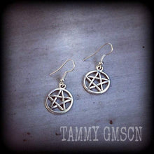 Load image into Gallery viewer, Pentagram earrings Witchy earrings Boho Wicca Witchy Pentacle Tunnel earrings Evil Plug earrings Ear hangers Gauged earrings 0g 00g 2g 4g 6g