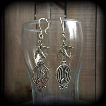 Load image into Gallery viewer, Bird cage earrings, Dove earrings, Blue Bird earrings, Boho earrings, Gifts for her, Sailor Jerry earrings, Animal jewelry, Bird jewelry